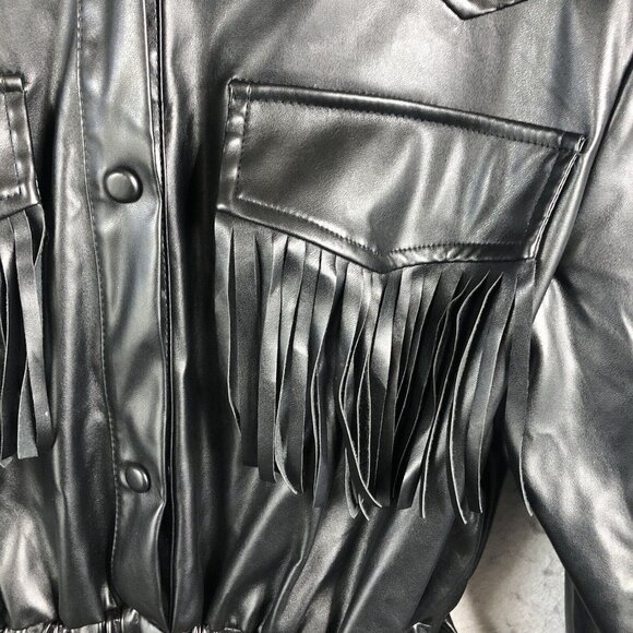 Strut and Bolt Mini Romper Womens S Black Vegan Leather Fringe Whimsigoth NEW - Picture 10 of 16